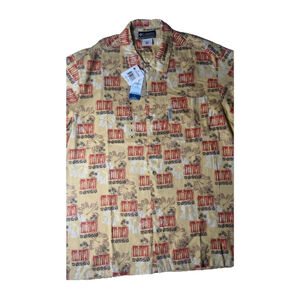 COLUMBIA - Men's Soft Yellow/Multi Cotton Hawaiian Camp Shirt - SIZE Medium Nwt